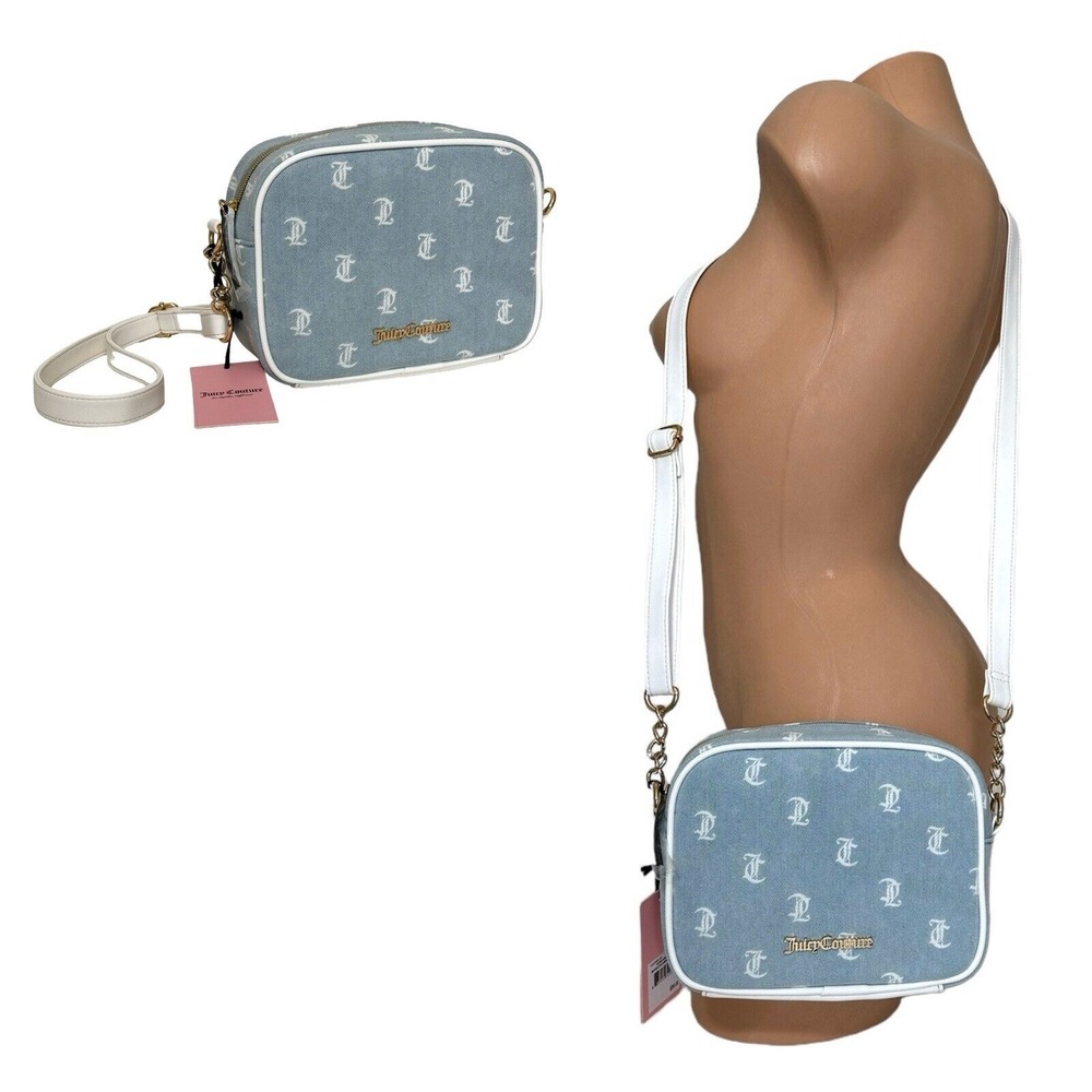 Juicy Couture Women's Gothic Denim White Camera Crossbody‎ Bag Shoulder Handbag